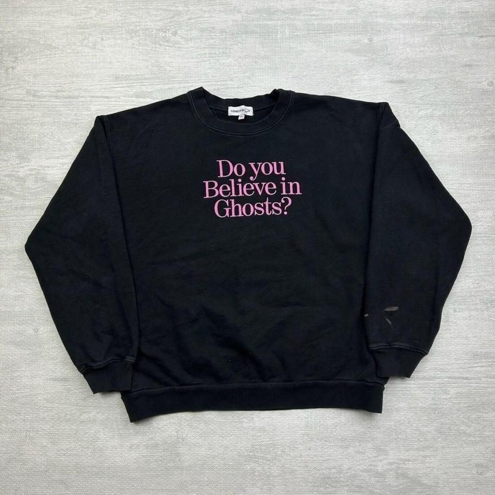 Lonely Ghost Sweatshirt‎ Adult XL Black Crewneck Do You Believe In Ghosts